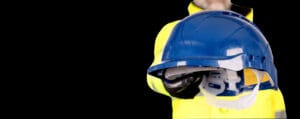 A Builder In Yellow Helmet, Bright Yellow Reflective Hi visibili