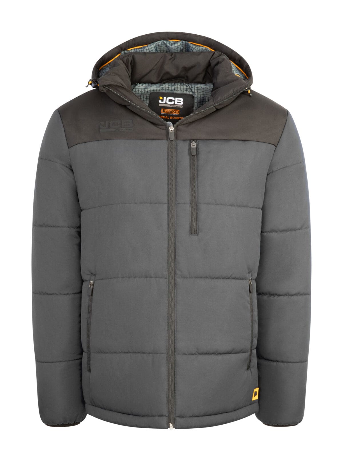 JCB Workwear Padded Jacket with Hood Grey/Black – Insulated Ripstop ...